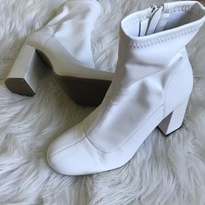 White Leather Heeled Booties
